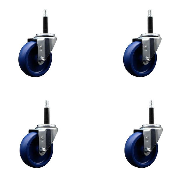 4'' Solid Poly Wheel Swivel 3/4'' Expanding Stem Caster Set, 4PK